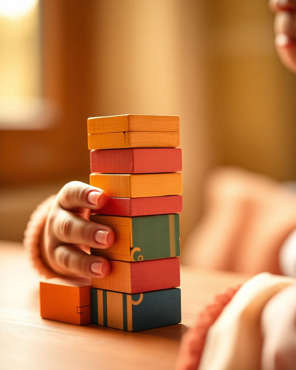 Child playing with wooden blocks